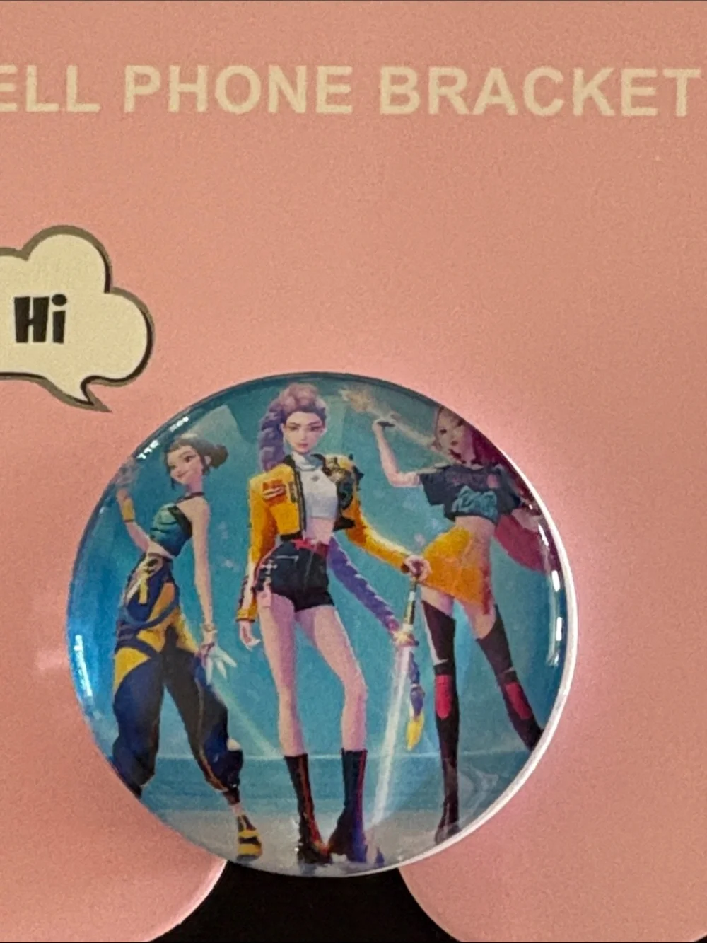 Blue Pop Socket Cell Phone with Character Artwork K-POP